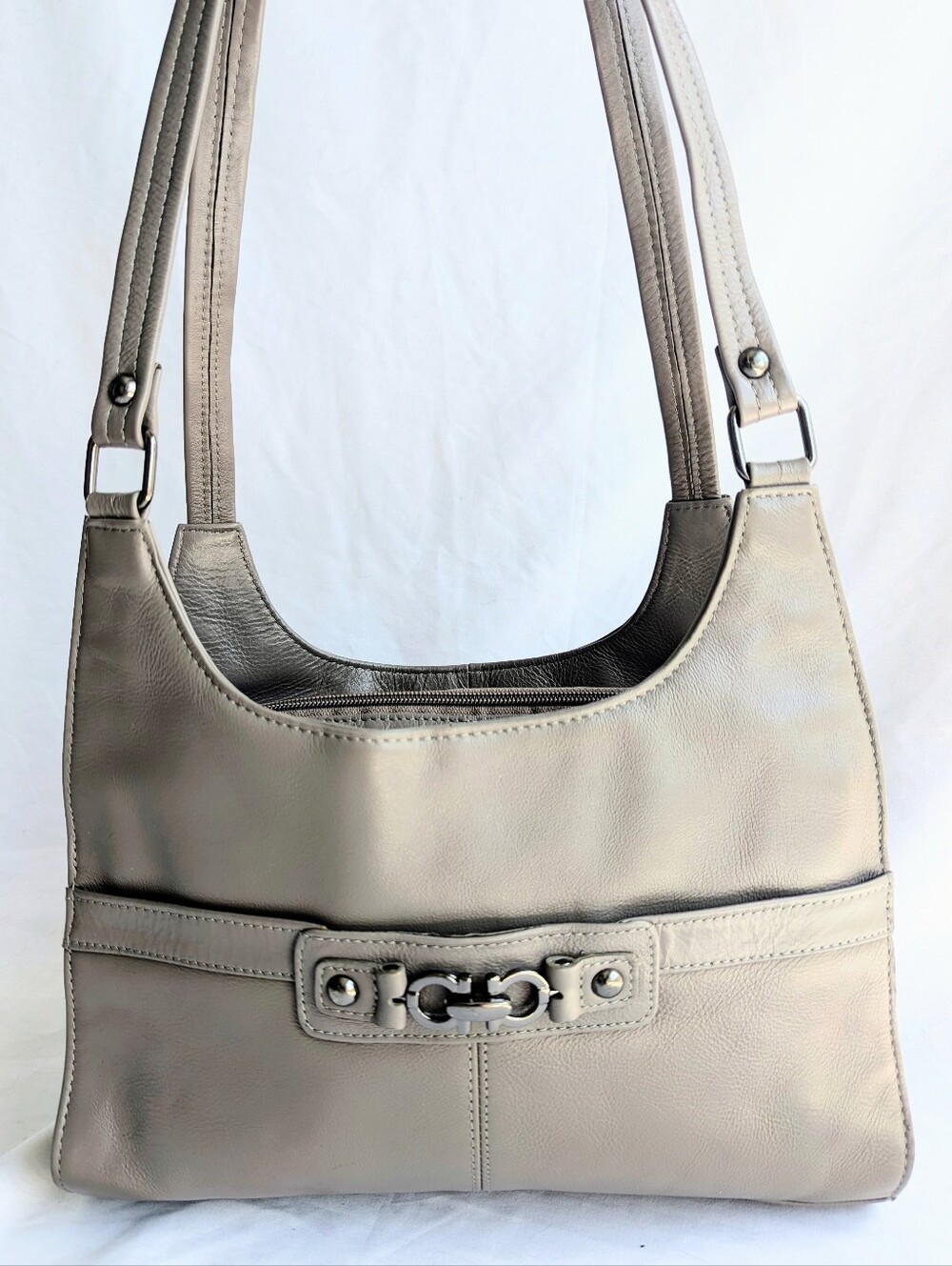 Via Roma Genuine Leather Shoulder Bag Taupe Italian Leather
